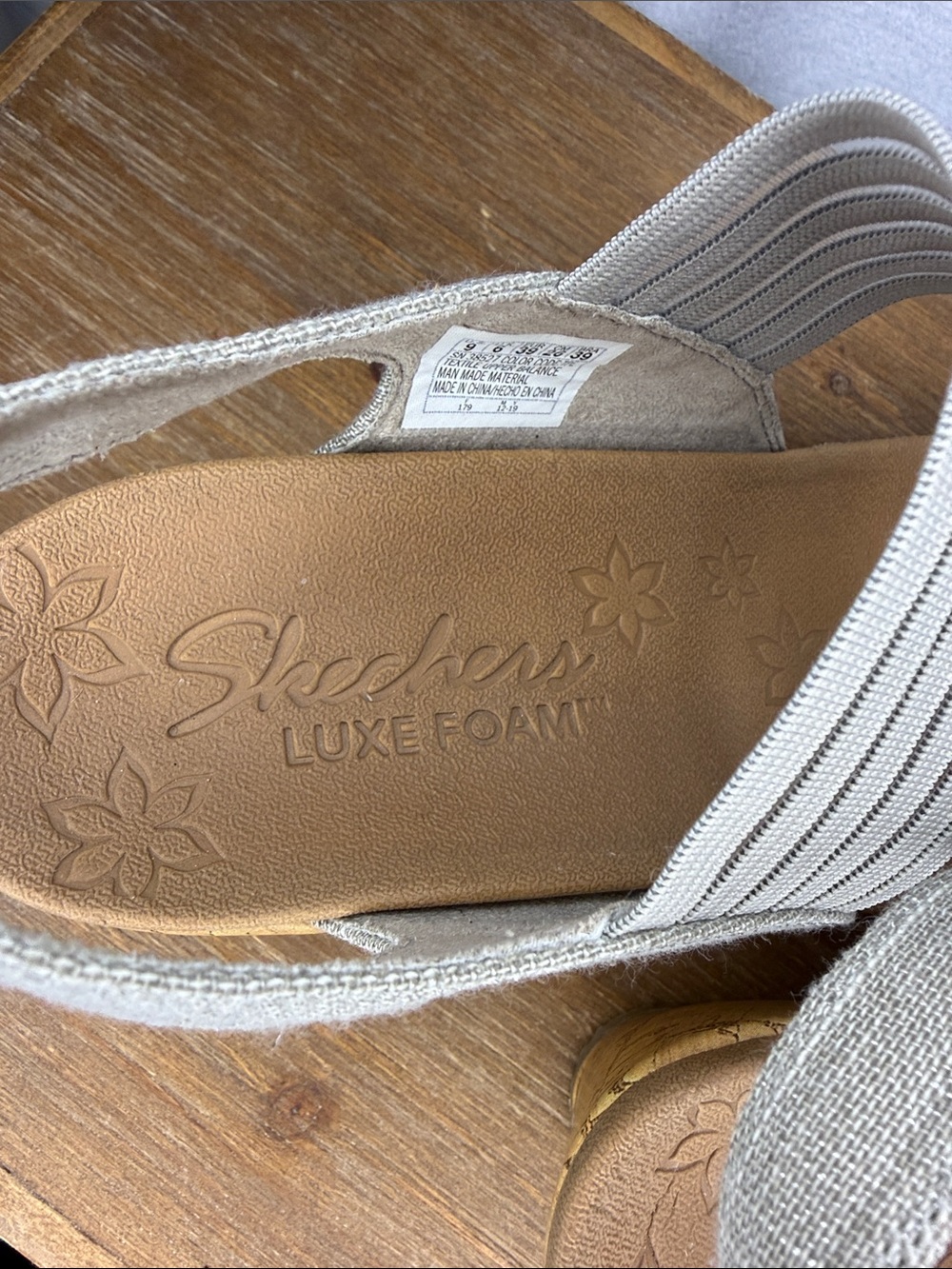 Skechers Beverlee Smitten Sling Back Strappy Wedge Open Toe Taupe Luxe Foam - Picture 7 of 10